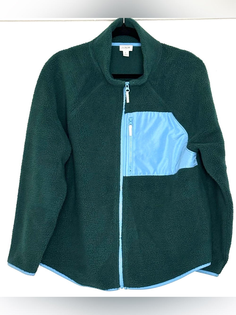 J.Crew Factory Woven Sherpa Fleece Mock Neck Zip-Up Jacket Green Size L